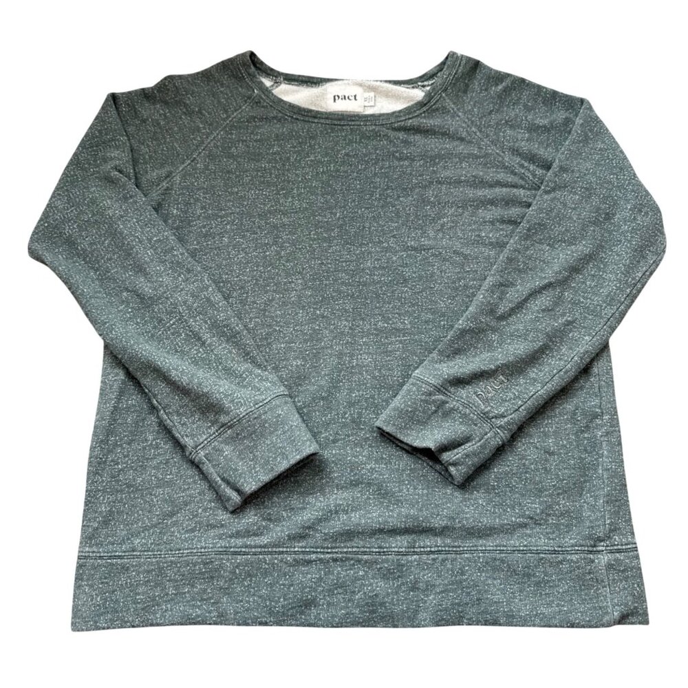 Pact Mens XL Organic Cotton Crewneck Sweatshirt Green Heathered Long Sleeve